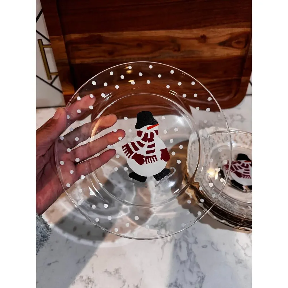 Crate & Barrel Arcoroc ice skating snowman dessert plate replacement pieces